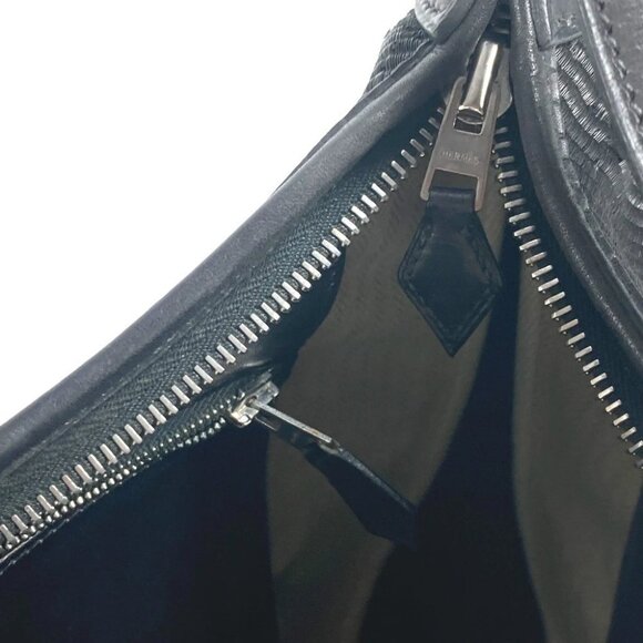 HERMES Trim 31 Trim 31 bag Shoulder Bag straw / Leather Black/SilverHardware - Picture 9 of 15